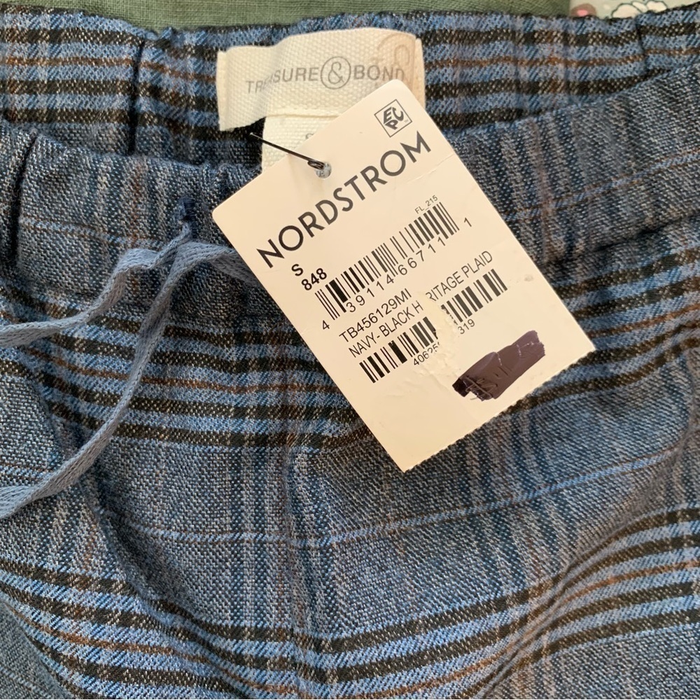 Treasure & Bond Straight Leg Pants In Plaid Heritage Navy & Black Size S NWT - Picture 14 of 14